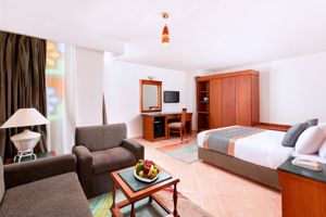 Woonvoorbeeld standaardkamer zwembadzicht