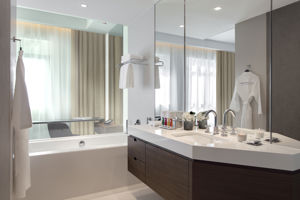 Woonvoorbeeld badkamer van de deluxekamers